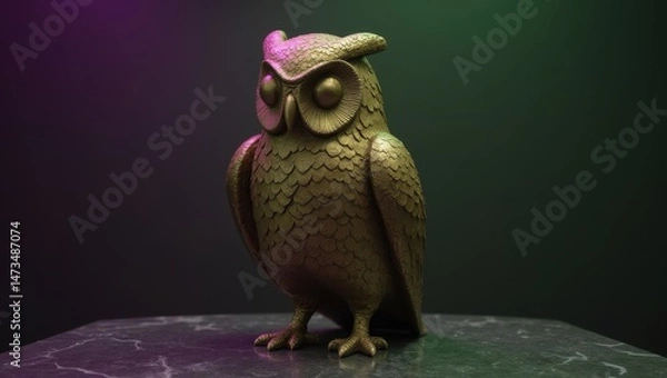 Fototapeta Mysterious sculpture of an owl dusky forest art nature close-up enigmatic detail
