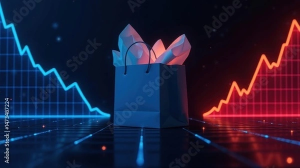 Fototapeta Elegant paper shopping bag with ribbon financial visualization background