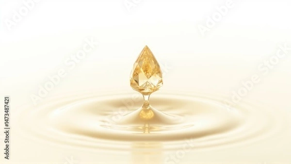 Fototapeta Golden diamond droplet rippling on isolated background photorealistic image