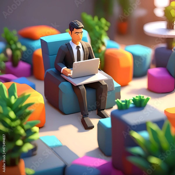Fototapeta vector illustration of man working on laptop