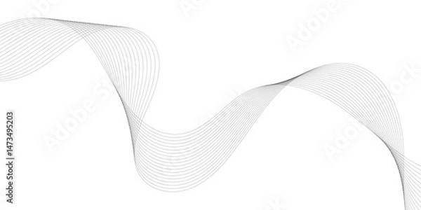 Fototapeta Abstract black wave flowing on white background. Abstract black wave design isolated on white background Curved wave lines pattern on white background Vector in concept of technology, science, music, 