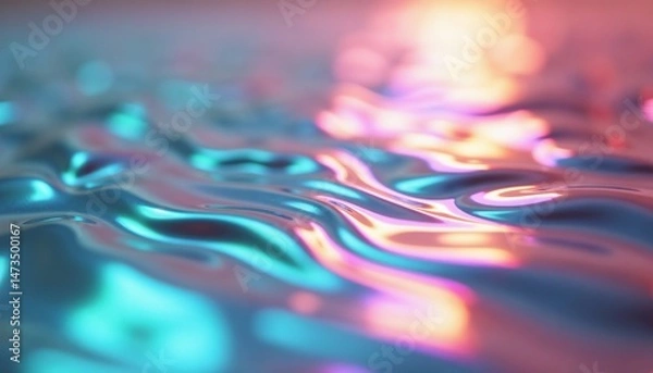 Obraz Colorful reflective fluid surface with iridescent waves, vibrant light play
