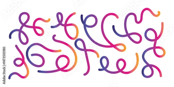 Fototapeta Abstract Lines with Color Gradient. Background with 3D Wave Shape Pattern. Vector Wavy Graphic Design Elements. Rainbow Dynamic Swirl and Squiggle Ribbons in eps 10.