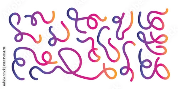 Fototapeta Abstract Lines with Color Gradient. Background with 3D Wave Shape Pattern. Vector Wavy Graphic Design Elements. Rainbow Dynamic Swirl and Squiggle Ribbons in eps 10.