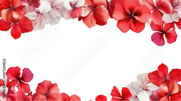 Fototapeta Red and White Flower Frame, Floral Border, Blank Space