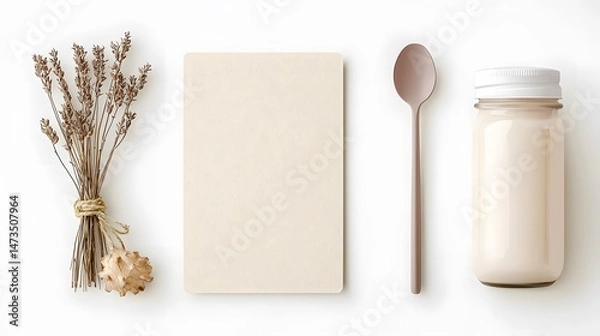 Fototapeta Flatlay of Neutral Objects on White Background