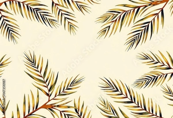 Fototapeta Seamless vintage coconut branch pattern on beige fabric Minimalist beach design, coconut branch, illustration