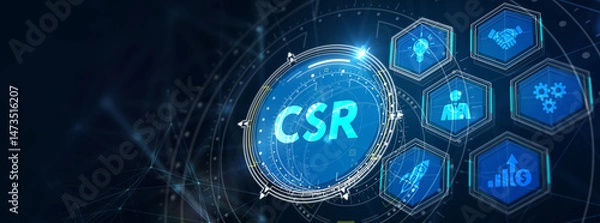 Fototapeta CSR abbreviation, modern technology concept. Business, Technology, Internet and network concept. 3d illustration