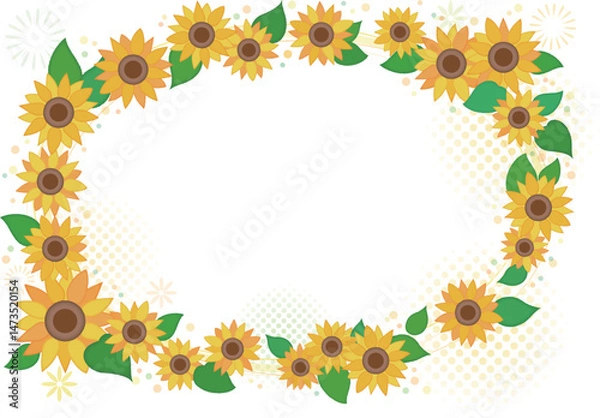 Fototapeta 夏色ひまわりの花リース フレーム　横