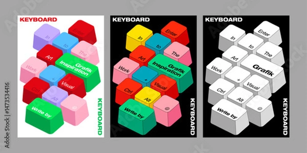 Obraz 3d keyboard poster – visual graphics layout template with keycap typography colorful collection modern vivid monotone style digital simple layout useful cover annual front page printing graphic design