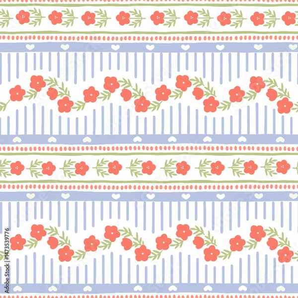 Obraz Retro Floral Striped Seamless Pattern in Scandinavian Style