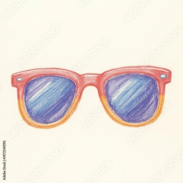 Fototapeta Colorful crayon drawing of sunglasses playful style paper background