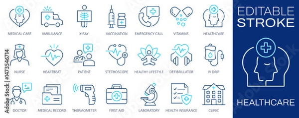 Obraz Healthcare icons, such as medical, hospital, doctor, health and more. Editable stroke. Change to any size and any color.