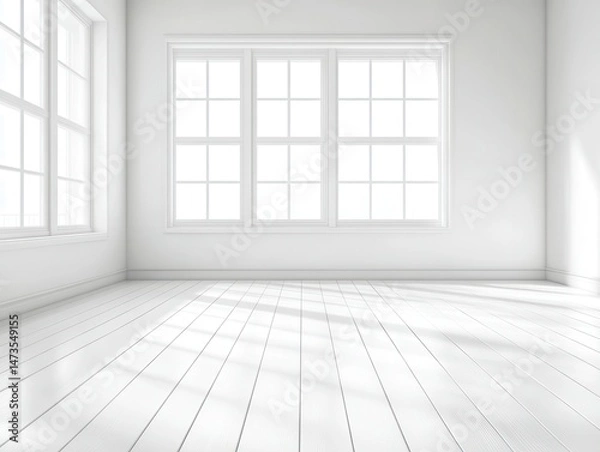 Obraz Empty, bright, white room with large windows