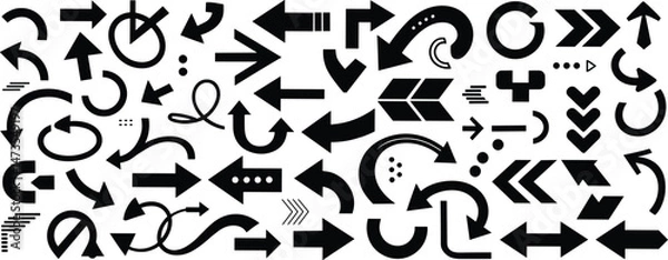 Fototapeta Set of black arrow icons isolated on white background. Vector illustration.