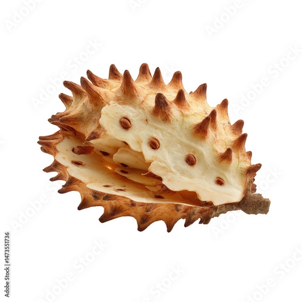 Fototapeta Closeup of dried spiny seed pod nature brown beige texture fall macro on transparent background