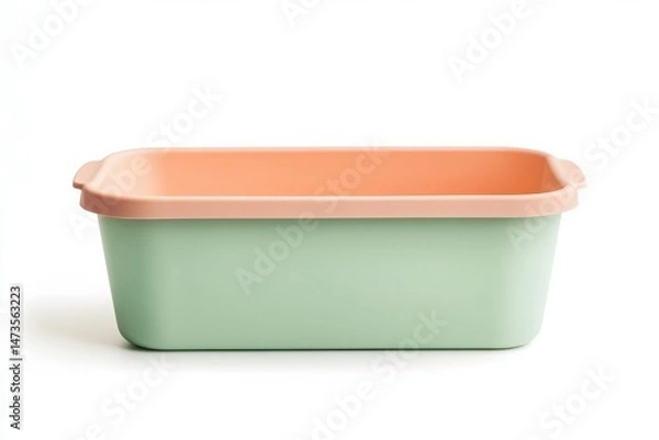 Fototapeta Reusable pastel food container with peach lid isolated on white perfect for food storage branding and packaging mockups