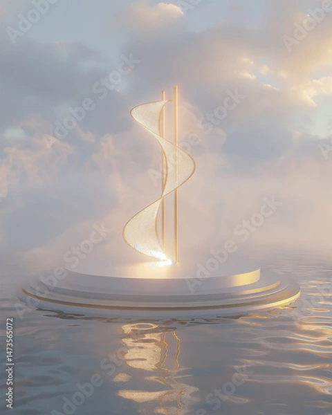 Fototapeta A luxurious product display podium in the middle of the water