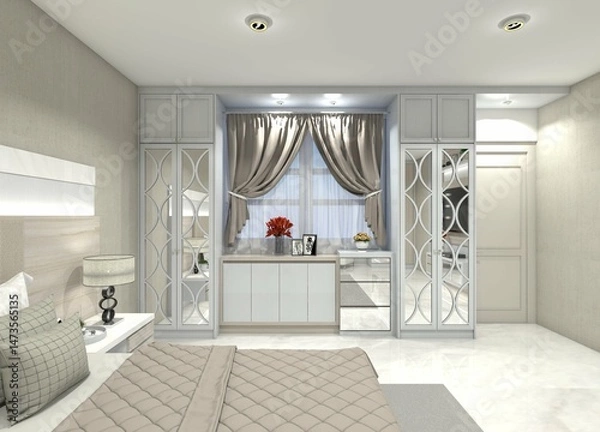 Fototapeta Luxurious and modern 3D design for a storage cabinet for shoe and bag collections.