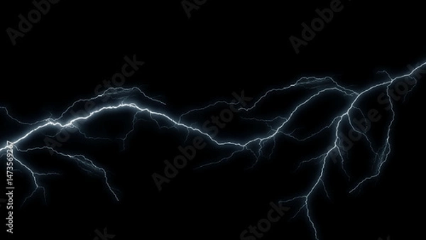Fototapeta Lightning Effect Overlay, Isolated Electric Thunderstorm Bolt Strikes on Dark Night Sky Background, High-Resolution Flash Energy Discharge Texture