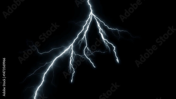 Fototapeta Lightning Effect Overlay, Isolated Electric Thunderstorm Bolt Strikes on Dark Night Sky Background, High-Resolution Flash Energy Discharge Texture