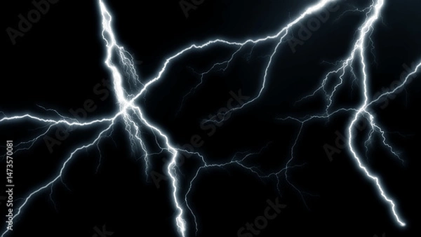 Fototapeta Lightning Effect Overlay, Isolated Electric Thunderstorm Bolt Strikes on Dark Night Sky Background, High-Resolution Flash Energy Discharge Texture