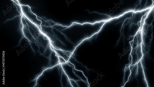 Fototapeta Lightning Effect Overlay, Isolated Electric Thunderstorm Bolt Strikes on Dark Night Sky Background, High-Resolution Flash Energy Discharge Texture