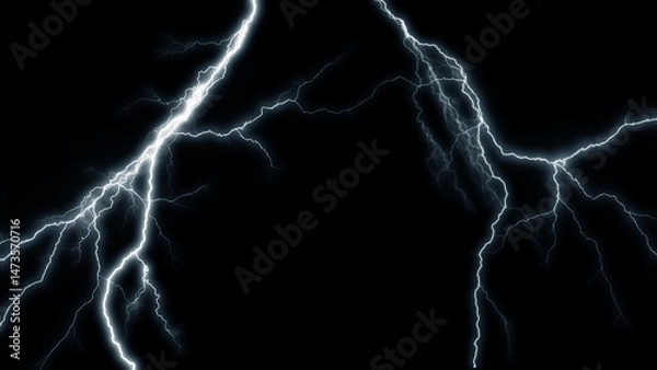 Fototapeta Lightning Effect Overlay, Isolated Electric Thunderstorm Bolt Strikes on Dark Night Sky Background, High-Resolution Flash Energy Discharge Texture