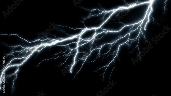 Fototapeta Lightning Effect Overlay, Isolated Electric Thunderstorm Bolt Strikes on Dark Night Sky Background, High-Resolution Flash Energy Discharge Texture