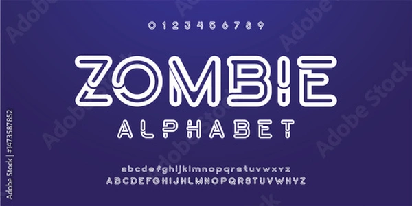 Fototapeta Creative Outline Double line monogram alphabet and tech fonts. Lines font regular uppercase and lowercase. Vector illustration.
