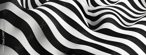 Fototapeta Monochrome wavy abstract zebra black and white background with geometric shapes, curved lines and a modern design for banner.