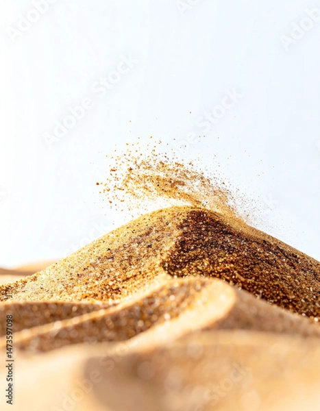 Obraz Golden grains form a textured landscape, with particles scattering gently, creating a dynamic visual of movement and depth