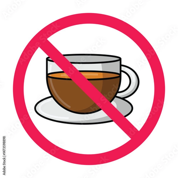 Obraz Forbidden sign with coffee icon, no coffee allowed sign, do not drink coffee symbol, stop drinking coffee prohibition symbol