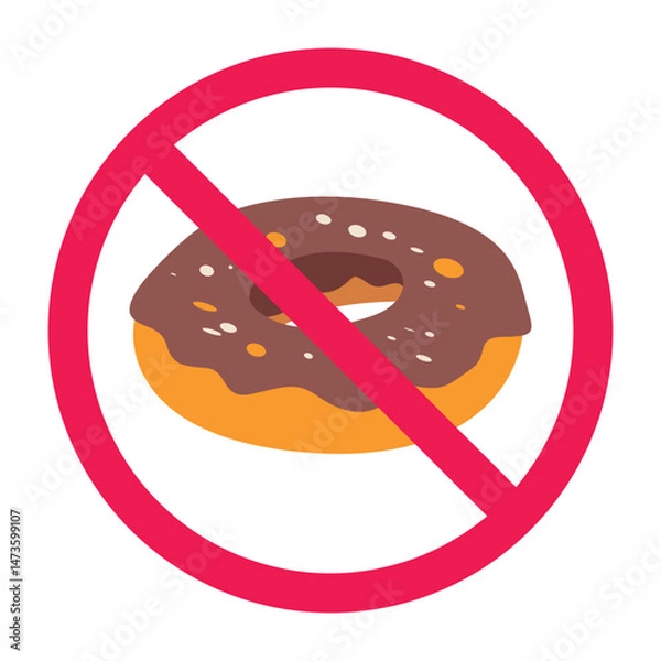 Obraz Forbidden sign with doughnut icon, no donut allowed sign, do not eat donuts symbol, sweet food prohibition sign
