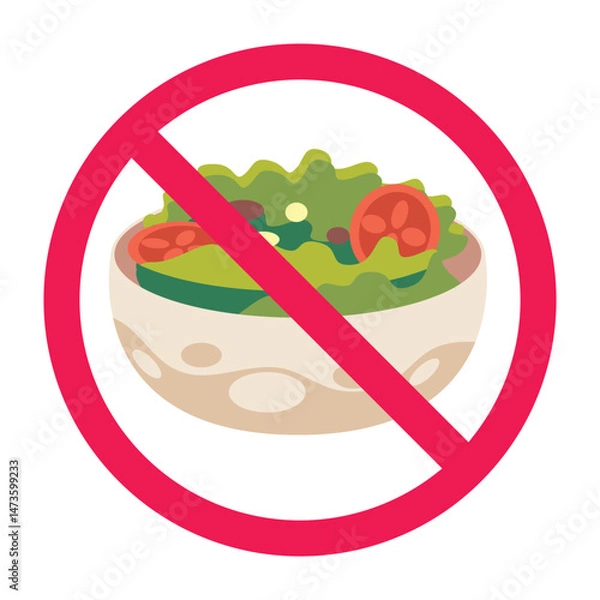 Obraz Forbidden sign with vegetable salad food icon, no vegetable salad allowed sign, vegetable salad prohibition symbol
