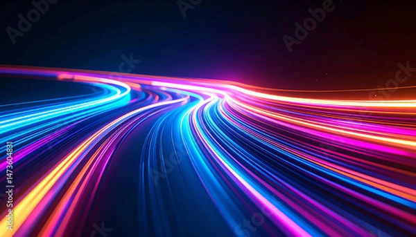 Fototapeta Vibrant light trails weave through darkness, creating a dynamic and colorful visual experience, evoking movement and energy