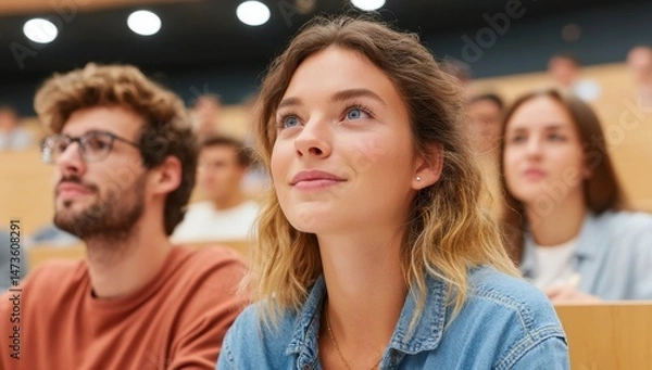 Obraz Focused Student in Lecture Hall with Engaged Classroom Atmosphere