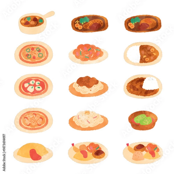 Obraz 洋食の水彩イラストセット