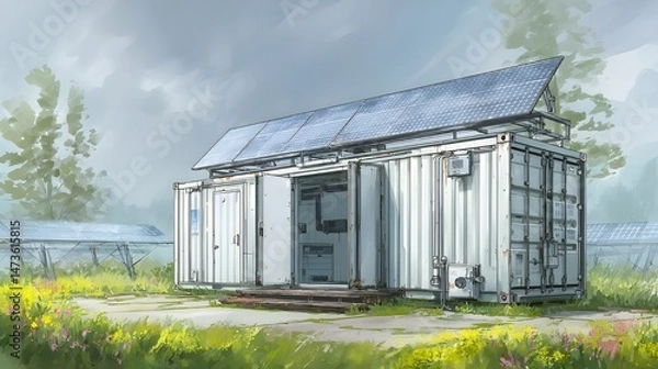 Fototapeta Enhance Renewable Energy Systems with Grid-Tied Battery Containers in Sandwich Panel Enclosures for Seamless Integration