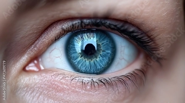 Obraz Close-up of a Blue Eye with Unique Iris Patterns and Reflection