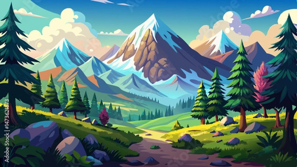 Fototapeta Majestic Mountains with Lush Trees