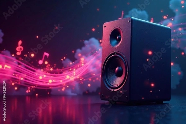 Obraz High-quality speakers producing vibrant musical notes , hi-fi, receiver