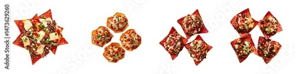 Fototapeta Set of Nachos with Toppings PNG Images Isolated on Transparent Background