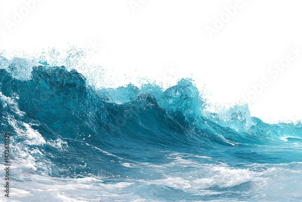 Fototapeta Blue ocean wave isolated on white background. Clipping path included