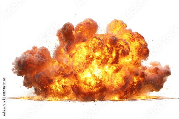 Fototapeta big fire explosion on a white background. close-up, isolated