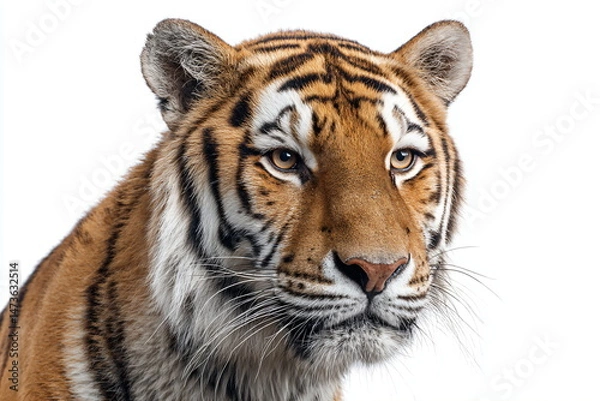 Fototapeta Close-up of a tiger looking at camera isolated on white background