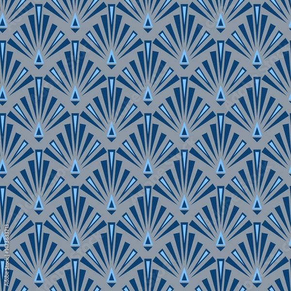 Obraz Seamless monochrome grey, blue art deco pattern.