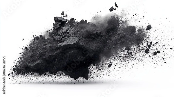 Obraz Dark substance exploding and shattering on white background