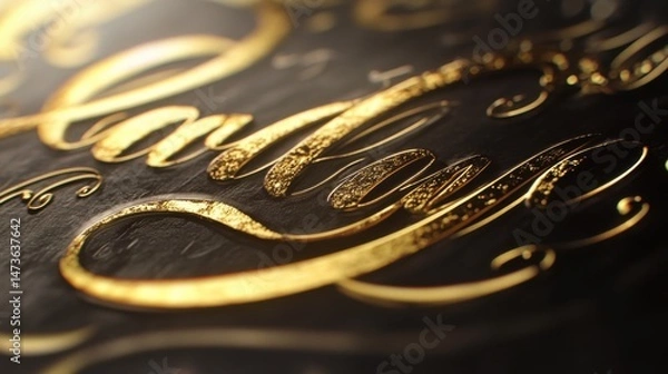 Fototapeta Luxurious Gold Foil Calligraphy on Elegant Black Background for Premium Design Projects