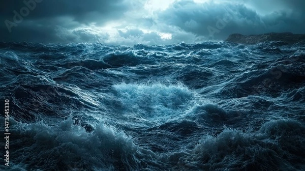 Fototapeta Raging ocean waves amidst stormy skies coastal region nature scene dramatic environment aerial view power of nature